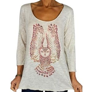 Lucky Brand Cream Long Sleeve Tee with Owl Design